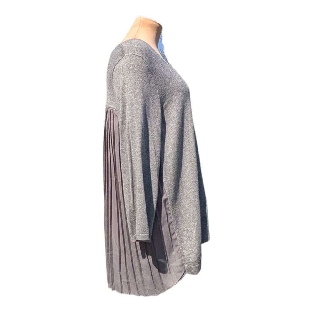Lane Bryant Womens Sweater 14/16 Gray Pleated Chiffon 3/4 Sleeves Pullover Flowy - Picture 3 of 8